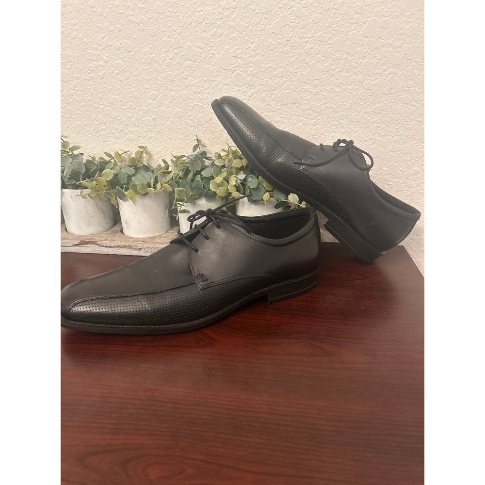 Ecco black leather men's tie up loafers with shock point‎ heels size 46 or 13